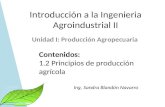 Introducción a la Ingenieria Agroindustrial II Unidad I: Producción Agropecuaria Contenidos: 1.2 Principios de producción agrícola Ing. Sandra Blandón.