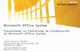 Microsoft Office System Presentando la Plataforma de Colaboración en Microsoft Office System José Alania Valdez Consultor de Soluciones de Productividad.