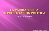 CASO ECUADOR Solanda Goyes Quelal. La paridad está constitucionalizada desde 2008. Paridad en lo electoral Paridad en espacios de designación: Organismos.