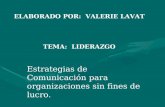 ELABORADO POR: VALERIE LAVAT TEMA: LIDERAZGO Estrategias de Comunicación para organizaciones sin fines de lucro. Universidad Anahuac Agosto 2004.