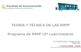 TEORÍA Y TÉCNICA DE LAS RRPP Programa de RRPP (2º cuatrimestre) 5º Publicidad y Relaciones Públicas Curso 2008 – 2009.