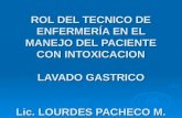 ROL DEL TECNICO DE ENFERMERÍA EN EL MANEJO DEL PACIENTE CON INTOXICACION LAVADO GASTRICO Lic. LOURDES PACHECO M.