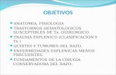 OBJETIVOS ANATOMIA, FISIOLOGIA TRASTORNOS HEMATOLOGICOS SUSCEPTIBLES DE Tx. QUIRURGICO. TRAUMA ESPLENICO (CLASIFICACION Y Tx ) QUISTES Y TUMORES DEL BAZO.