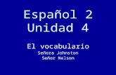 Español 2 Unidad 4 El vocabulario Señora Johnston Señor Nelson.