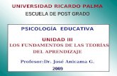 1 ESCUELA DE POST GRADO UNIVERSIDAD RICARDO PALMA ESCUELA DE POST GRADO PSICOLOGÍA EDUCATIVA UNIDAD III LOS FUNDAMENTOS DE LAS TEORÍAS DEL APRENDIZAJE.