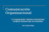 Comunicación Organizacional La organización: sistema comunicante, conjunto humano que se comunica. Por Carlos Tejos.
