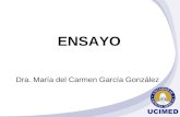 ENSAYO Dra. María del Carmen García González. DEFINICIÓN Es una composición escrita en prosa, en la cual se expone el pensamiento o la interpretación.