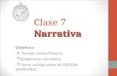 Narrativa Clase 7 Narrativa Objetivos: Tiempo relato/historia Subgéneros narrativos Cierre unidad antes de PRUEBA SEMESTRAL.