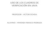 USO DE LOS CUADROS DE VERIFICACIÓN EN JAVA PROFESOR : VICTOR OCHOA ALUMNO : YIMONDI FRANCO PEDRAZA.