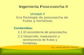 Unidad II Eco fisiología de poscosecha de frutas y hortalizas. Contenidos: 2.1 El ecosistema de poscosecha. 2.2 Desarrollo, maduración y senescencia de.