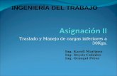 Traslado y Manejo de cargas inferiores a 30Kgs. Ing. Karoll Martínez Ing. Deysis Cubides Ing. Orángel Pérez INGENIERÍA DEL TRABAJO.