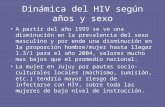 Dinámica del HIV según años y sexo A partir del año 1999 se ve una disminución en la prevalencia del sexo masculino y por ende una disminución en la proporción.