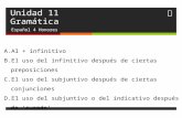 Unidad 11 Gramática Español 4 Honores A.Al + infinitivo B.El uso del infinitivo después de ciertas preposiciones C.El uso del subjuntivo después de ciertas.