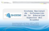 Sistema Nacional de Información de la Educación Superior del Ecuador Enero, 2013 Levantamiento de Datos 2011 y 2012 Universidades y Escuelas Politécnicas.