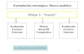 1 Etapa 1: Inputs Evaluación Factores Externos Matriz del perfil Competitivo Evaluación Factores Internos Formulación estratégica: Marco analítico EL ANÁLISIS.