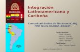 Integración Latinoamericana y Caribeña Comunidad Andina de Naciones (CAN) PERU, BOLIVIA, COLOMBIA y ECUADOR Participantes: Ribet Aldana Nelvys Carrillo.