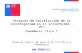 FONDEF-Fondo de Fomento Programa de Valorización de la Investigación en la Universidad – VIU Ganadores Etapa 1 Fondo de Fomento al Desarrollo Científico.