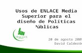 Usos de ENLACE Media Superior para el diseño de Políticas Públicas 20 de agosto 2009 David Calderón.