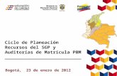 Bogotá, 23 de enero de 2012 Ciclo de Planeación Recursos del SGP y Auditorías de Matrícula PBM ___________________________.