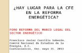 ¿HAY LUGAR PARA LA CFE EN LA REFORMA ENERGÉTICA? FORO REFORMA DEL MARCO LEGAL DEL SECTOR ENERGÉTICO Francisco Javier Carrillo Soberón. Comité Nacional.