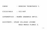 1/32 CURSO: DERECHO TRIBUTARIO I. CICLO/AULA: VII/49T CATEDRÁTICO : RUBÉN SANABRIA ORTIZ. ASISTENTE: CÉSAR VILLEGAS LÉVANO ROSA MARIA FLOREZ Z.