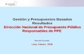 Gestión y Presupuestos Basados Resultados Dirección Nacional de Presupuesto Público Responsables de PPE Marcela Guzmán Lima, Febrero 2008.