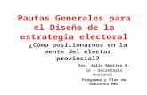 Pautas Generales para el Diseño de la estrategia electoral ¿Cómo posicionarnos en la mente del elector provincial? Soc. Julio Benites R. Ex – Secretario.