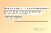 EDUCACIÓN SEXUAL: Un nuevo espacio pedagógico Prof. Margarita Luaces Diciembre,2008 PRINCIPIOS DE INTERVENCIÓN DIDÁCTICA y orientaciones metodológicas.