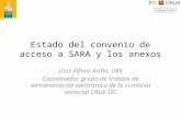 Estado del convenio de acceso a SARA y los anexos Lluis Alfons Ariño, URV Coordinador grupo de trabajo de administración electrónica de la comisión sectorial.