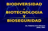 BIODIVERSIDAD, BIOTECNOLOGIA Y BIOSEGURIDAD Lic. Federico Arce Navarro Junio, 2001.