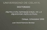 UNIVERSIDAD DE CELAYA. DOCTORADO PROTECCIÓN INTERNACIONAL DE LA PROPIEDAD INTELECTUAL Celaya, 12/octubre/ 2006 Juan David Pastrana Berdejo.