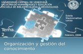 Organización y gestión del conocimiento UNIVERSIDAD CENTRAL DE VENEZUELA FACULTAD DE HUMANIDADES Y EDUCACIÓN ESCUELA DE BIBLIOTECOLOGÍA Y ARCHIVOLOGÍA.