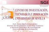 Prof. Julián Martínez Fernández Director del Secretariado de Centros Institutos y Servicios Generales de Investigación Vicerrectorado de Investigación.