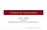 GESTION DE OPERACIONES – Ing Pedro del Campo 1 Gestión de Operaciones CEMA – MADE Semana 8 Administración de Proyectos en Operaciones.
