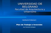 UNIVERSIDAD DE BELGRANO Facultad de Arquitectura y Urbanismo Habilitación Profesional I Plan de Trabajo e Inversión Arq. Fernando Verdaguer.