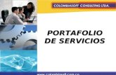 PORTAFOLIO DE SERVICIOS. ColombiaSoft Consulting Ltda. es una sociedad conformada por un equipo de profesionales con amplia trayectoria, que ofrece soluciones.