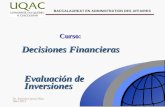 Dr. Ernesto García Díaz Julio 2012 BACCALAUREAT EN ADMINISTRATION DES AFFAIRES Decisiones Financieras Curso: Evaluación de Inversiones.