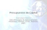 Presupuestos de Capital José López Hoenes Libro Principios de Administración Financiera, Gitman, 11 Ed., Pearson, 2007.