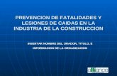 PREVENCION DE FATALIDADES Y LESIONES DE CAIDAS EN LA INDUSTRIA DE LA CONSTRUCCION INSERTAR NOMBRE DEL ORADOR, TITULO, E INFORMACION DE LA ORGANIZACION.