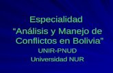 Especialidad Análisis y Manejo de Conflictos en Bolivia UNIR-PNUD Universidad NUR.