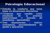 Psicología Educacional Estudia la conducta que tiene lugar en situaciones educativas Estudia la conducta que tiene lugar en situaciones educativas Conducta.