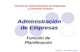 Administración de Empresas Técnico en Administración de Empresas y Comercio Exterior Función de Planificación Profesor: Juan Papic Condori.