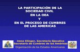 LA PARTICIPACIÓN DE LA SOCIEDAD CIVIL EN LA OEA Y EN EL PROCESO DE CUMBRES DE LAS AMERICAS Irene Klinger, Secretaria Ejecutiva Secretaría de Cumbres de.