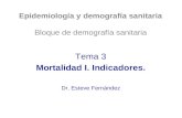 Epidemiología y demografía sanitaria Bloque de demografía sanitaria Tema 3 Mortalidad I. Indicadores. Dr. Esteve Fernández.