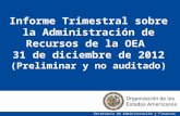 1 Informe Trimestral sobre la Administración de Recursos de la OEA 31 de diciembre de 2012 (Preliminar y no auditado) Secretaría de Administración y Finanzas.