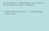 Colonoscopia: Compatible con colitis de probable origen isquémico Colectomía total e ileostomía terminal.