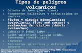 Tipos de peligros volcanicos 1. Coladas de lava (lava flows) 2. Fragmentos balisticos y tefra/caidas de cenizas 3. Flujos y oleadas piroclasticas (pyroclastic.
