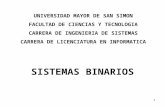 SISTEMAS BINARIOS UNIVERSIDAD MAYOR DE SAN SIMON FACULTAD DE CIENCIAS Y TECNOLOGIA CARRERA DE INGENIERIA DE SISTEMAS CARRERA DE LICENCIATURA EN INFORMATICA.