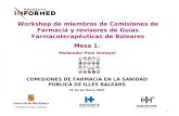 1 COMISIONES DE FARMACIA EN LA SANIDAD PÚBLICA DE ILLES BALEARS 21-22 de Marzo 2007 Workshop de miembros de Comisiones de Farmacia y revisores de Guías.