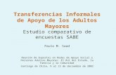 Transferencias Informales de Apoyo de los Adultos Mayores Estudio comparativo de encuestas SABE Paulo M. Saad Reunión de Expertos en Redes de Apoyo Social.